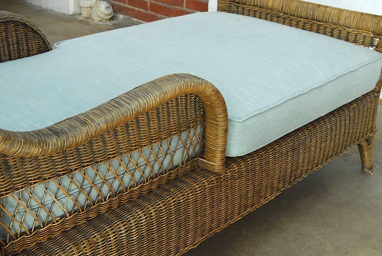 20th Century French Style Rattan and Wicker Chaise Longue or Daybed
