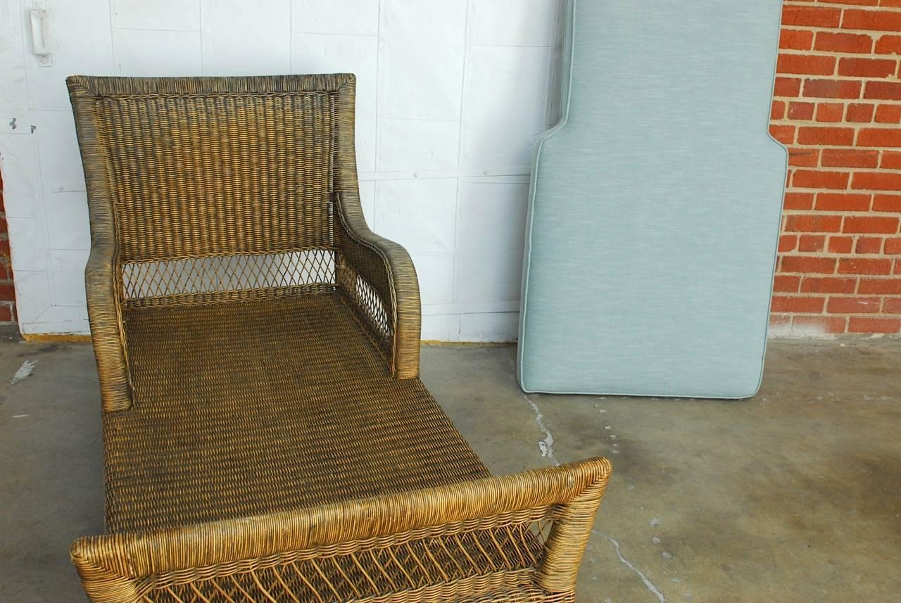 Linen French Style Rattan and Wicker Chaise Longue or Daybed