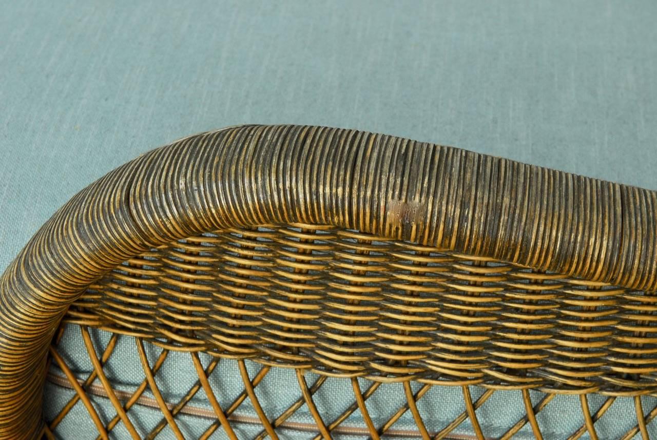 Art Deco French Style Rattan and Wicker Chaise Longue or Daybed