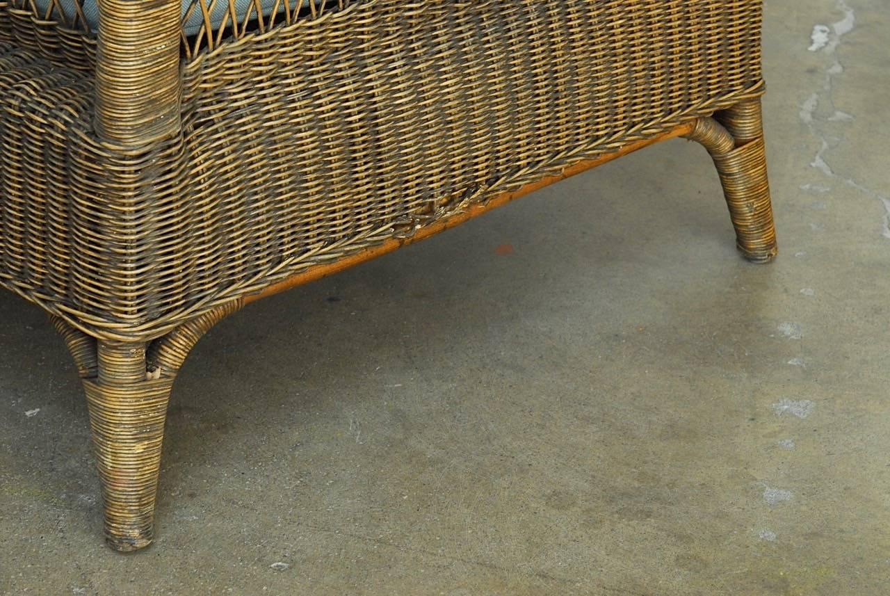 Hand-Crafted French Style Rattan and Wicker Chaise Longue or Daybed