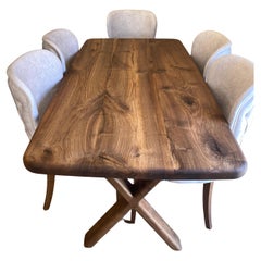 French Style Rounded Edges Walnut Dining Table - Living Room Wooden Table