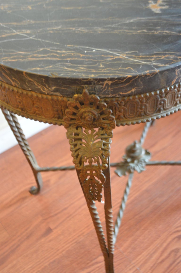 French Style Rustic Wrought Iron Oval Garden Side Table, Thick Black