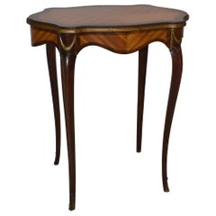 French Style Satinwood 
Mahogany Side Table Applied Brass Trim