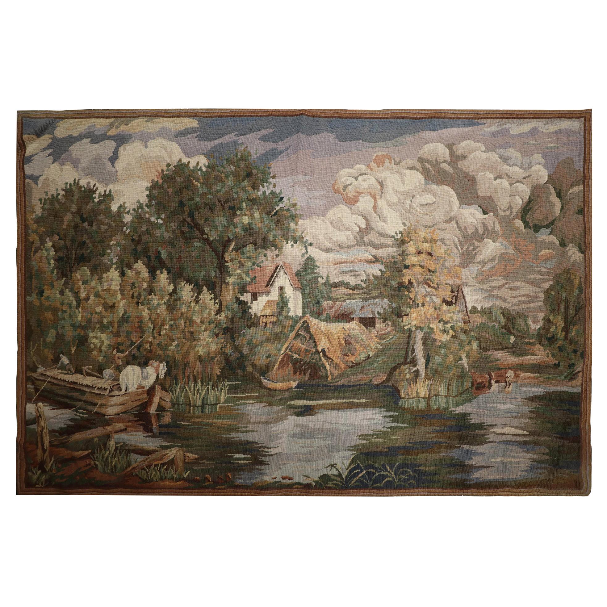 French Style Rug Tapestry Handwoven Aubusson Rug Wool Wall Hanging