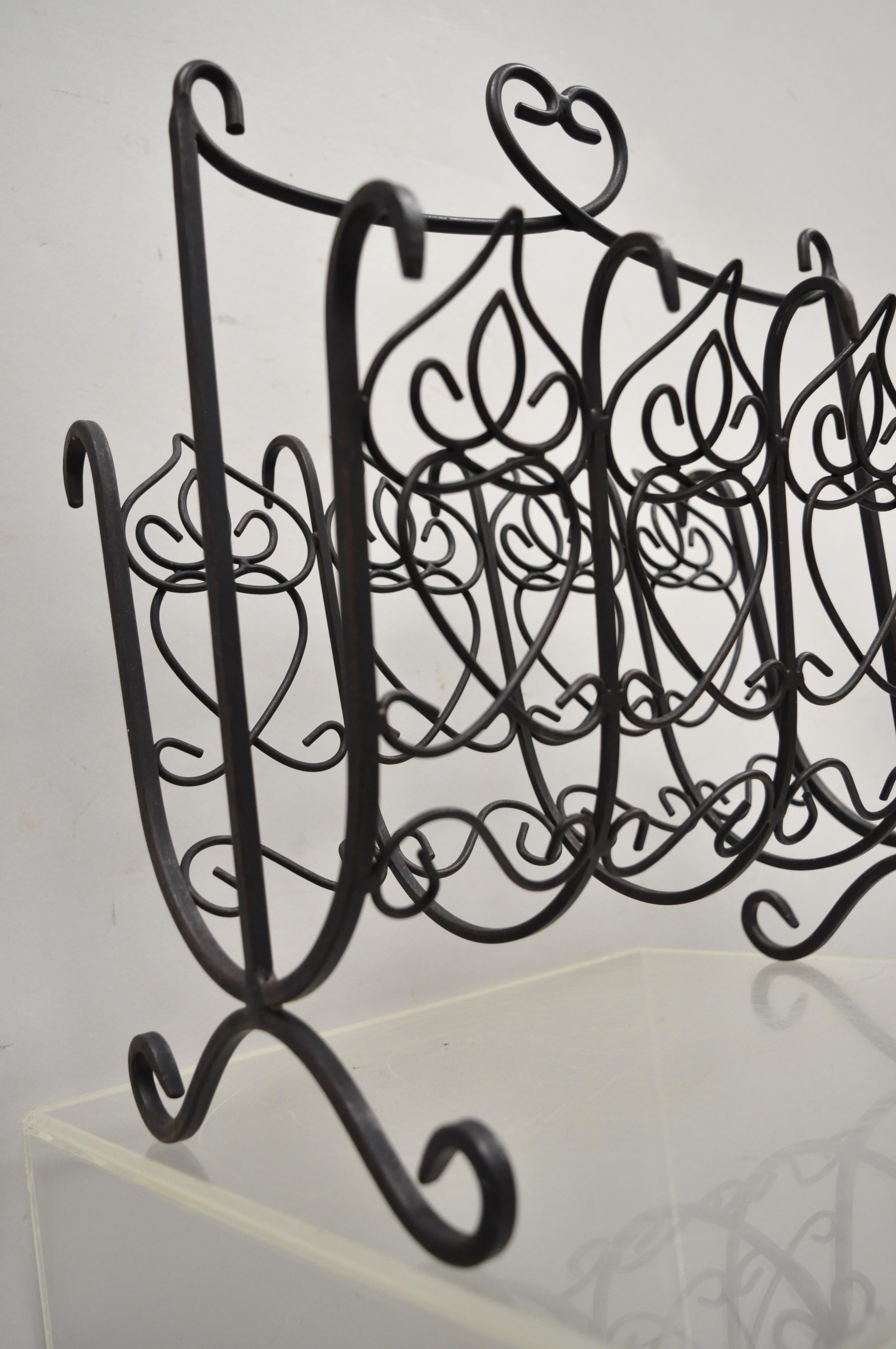 French Style Scrolling Wrought Iron Magazine Rack Stand with Heart In Good Condition For Sale In Philadelphia, PA
