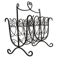 French Style Scrolling Wrought Iron Magazine Rack Stand with Heart