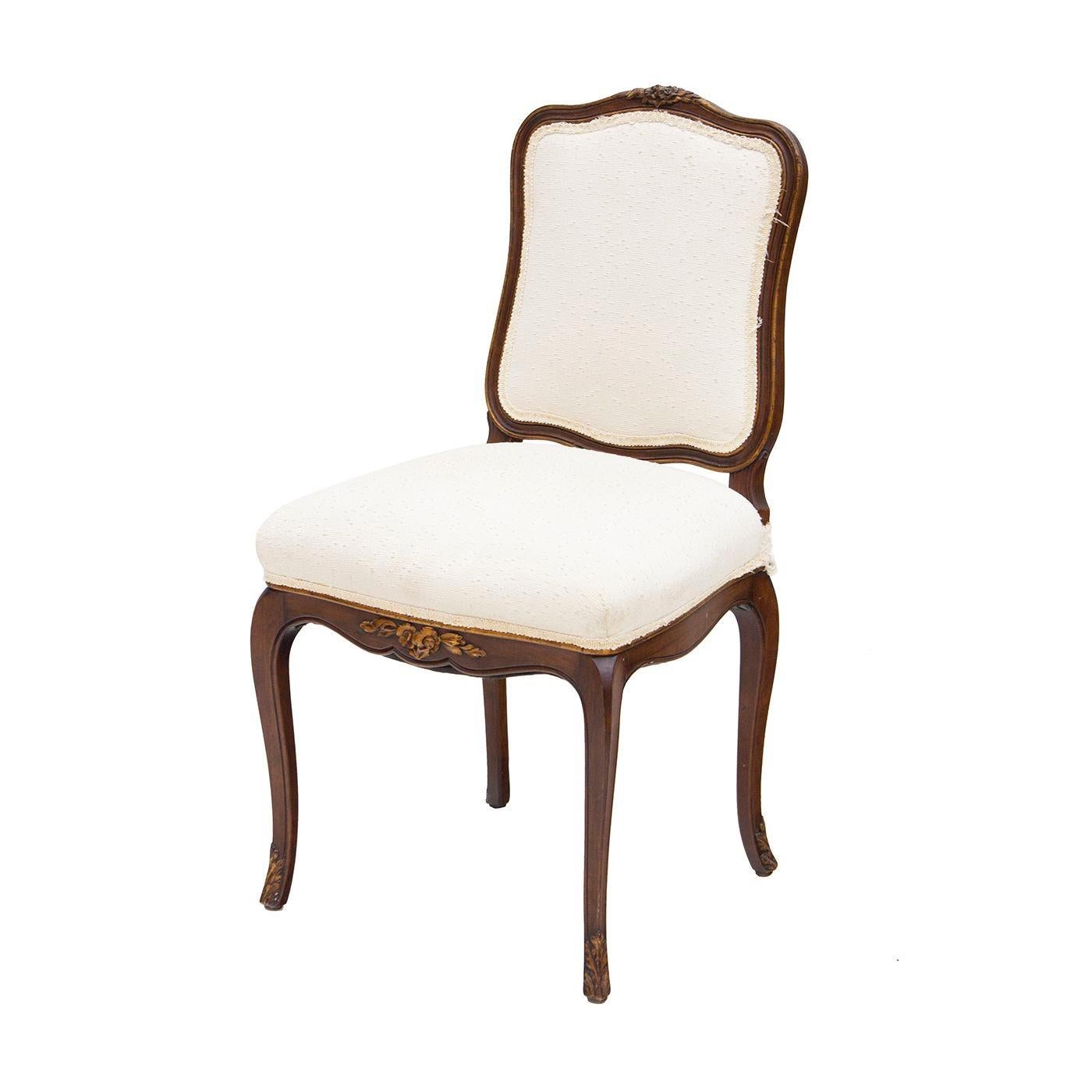 USA, 1960s
Sweet little French style side chair with nice carved detail to the frame. A really nice scale to this piece. It would be a great desk or side chair for a guest room. No maker's marks remain, likely Baker, Kindel, or Henredon.