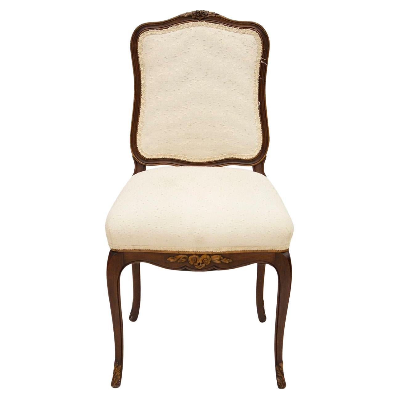 French Style Side Chair with Carved Frame