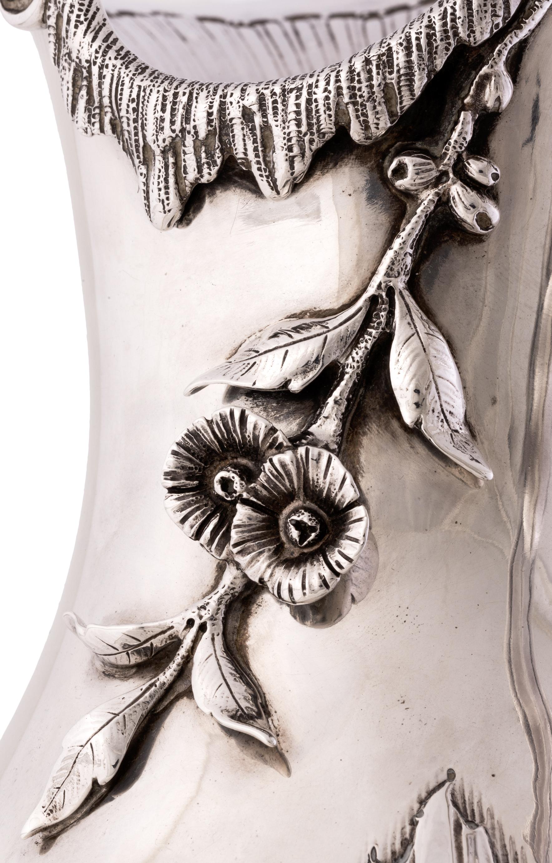 20th Century Large Silver Water Pitcher with Sculptural Floral Detailing