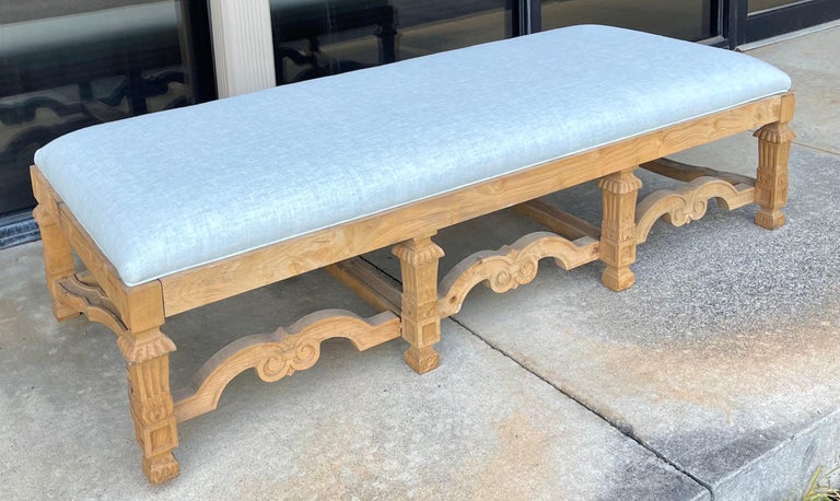 French Style Stripped Oak Ottoman in Blue Linen at 1stDibs | french ...