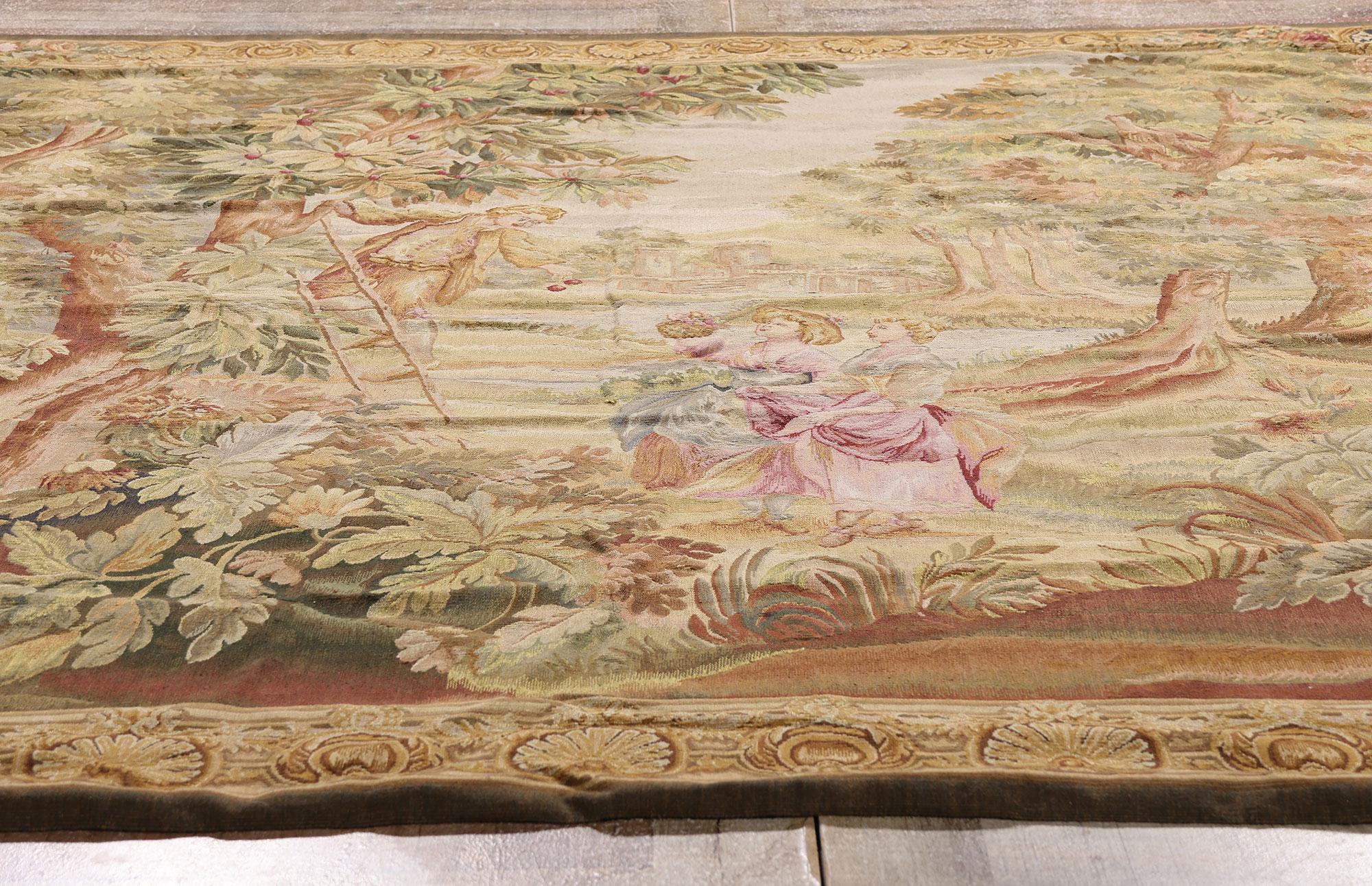 Hand-Woven The Cherry Harvest: A Louis XIV Style Tapestry of Rococo Romance For Sale