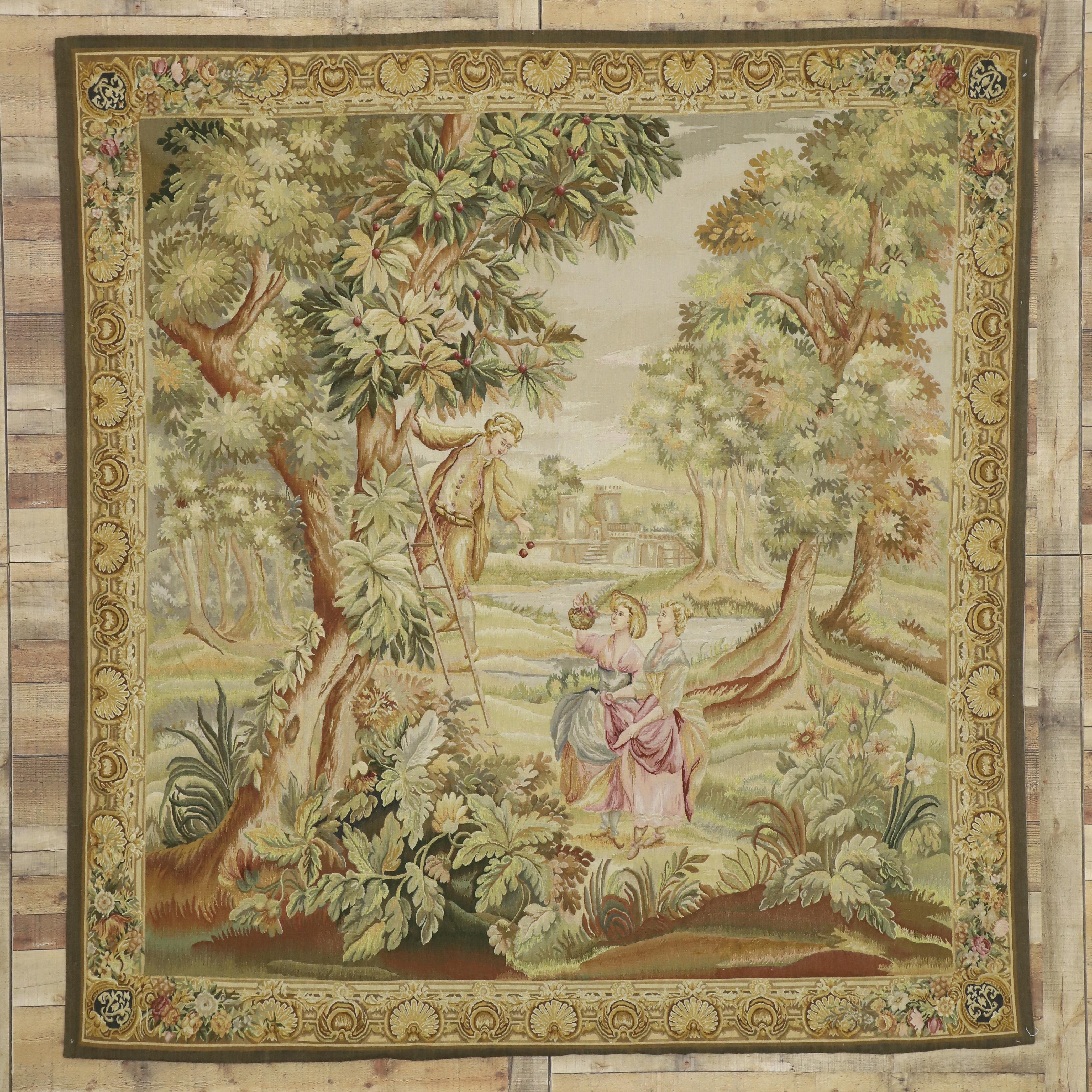 Wool French Style Tapestry Inspired by 'La Cueillette des Cerises', Francois Boucher For Sale