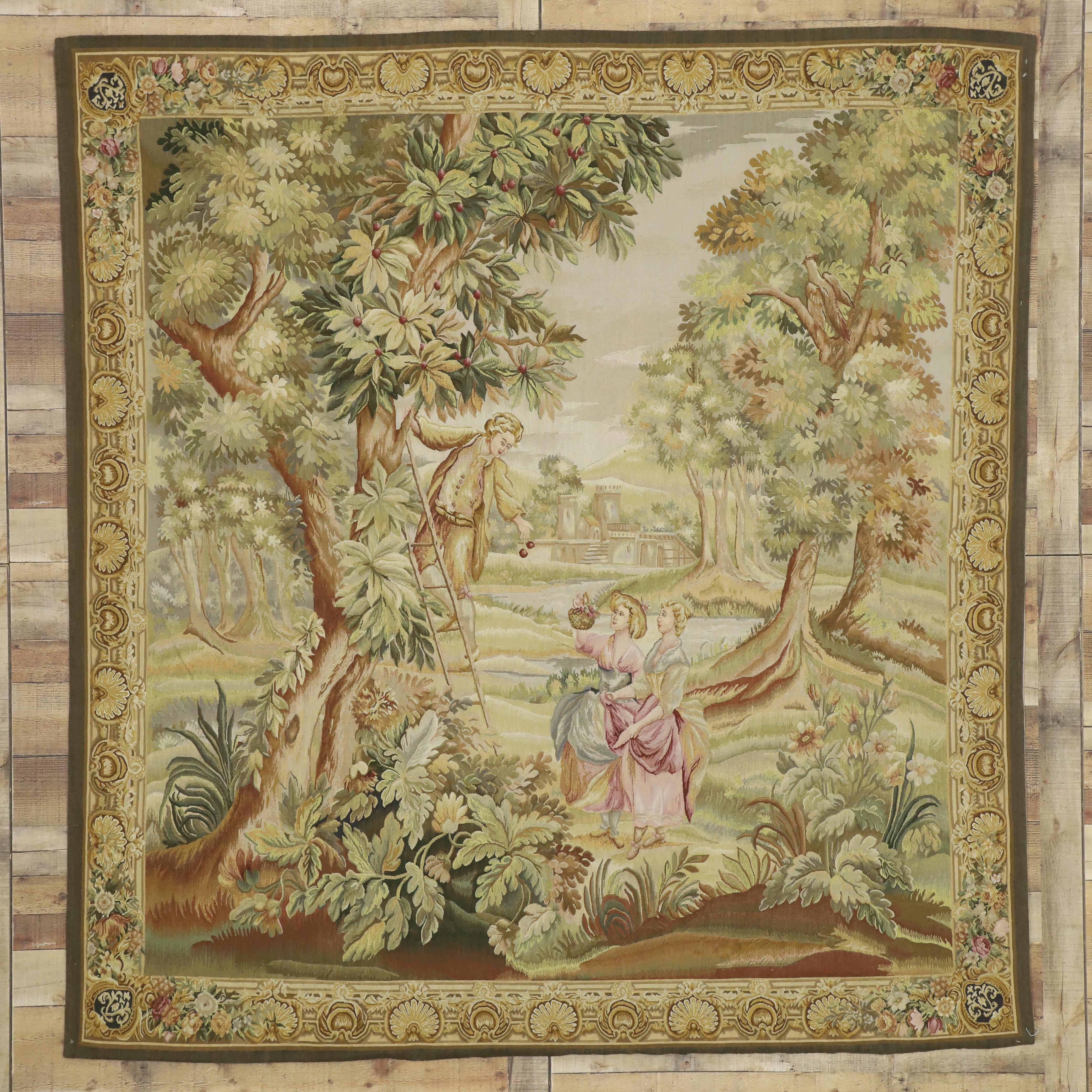 Wandteppich im französischen Stil, inspiriert von „La Cueillette des Cerises“, Francois Boucher (Wolle) im Angebot