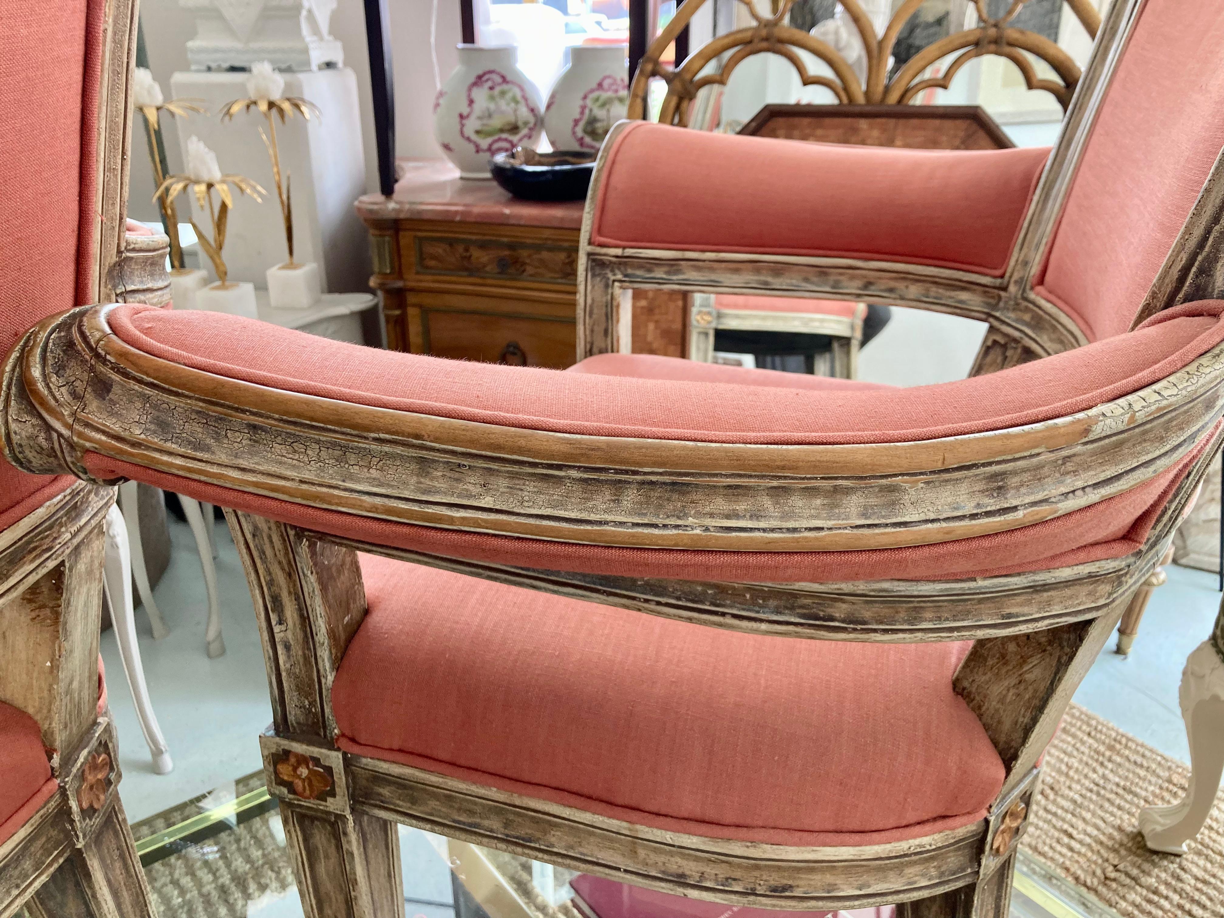 French Style Transitional Fauteuils With Linen Upholstery, a Pair For Sale 3