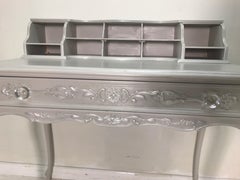 French Style Vintage Cubby Desk Hand Painted with Silver Glaze