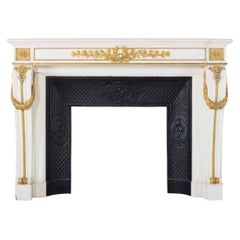 French Style White Marble and Ormolu Fireplace