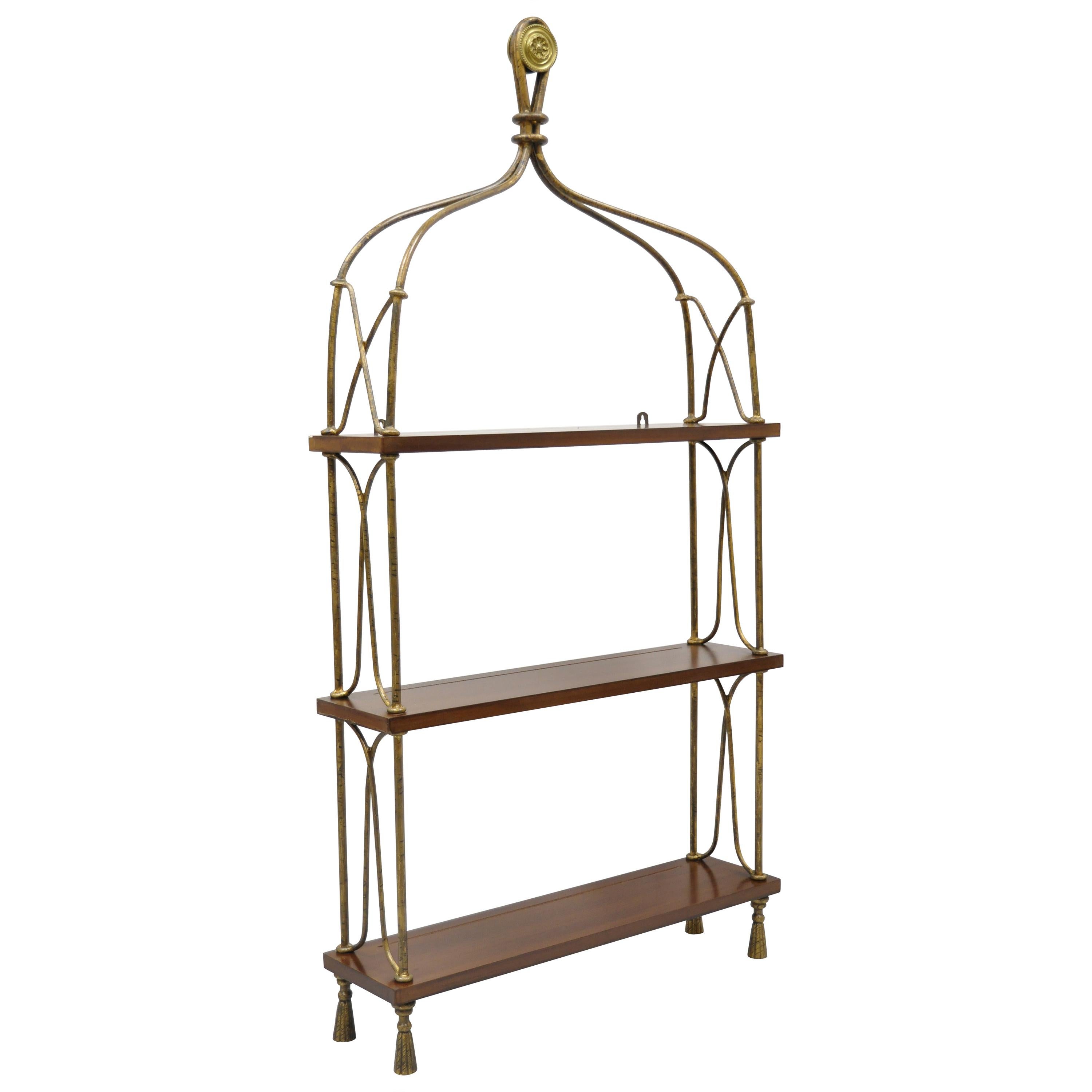French Style Wrought Iron and Wood Shelf Wall Mount Shelf Curio Display Cabinet For Sale
