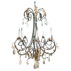 French Style Wrought Iron Chandelier with Gilt Acanthus Leaves