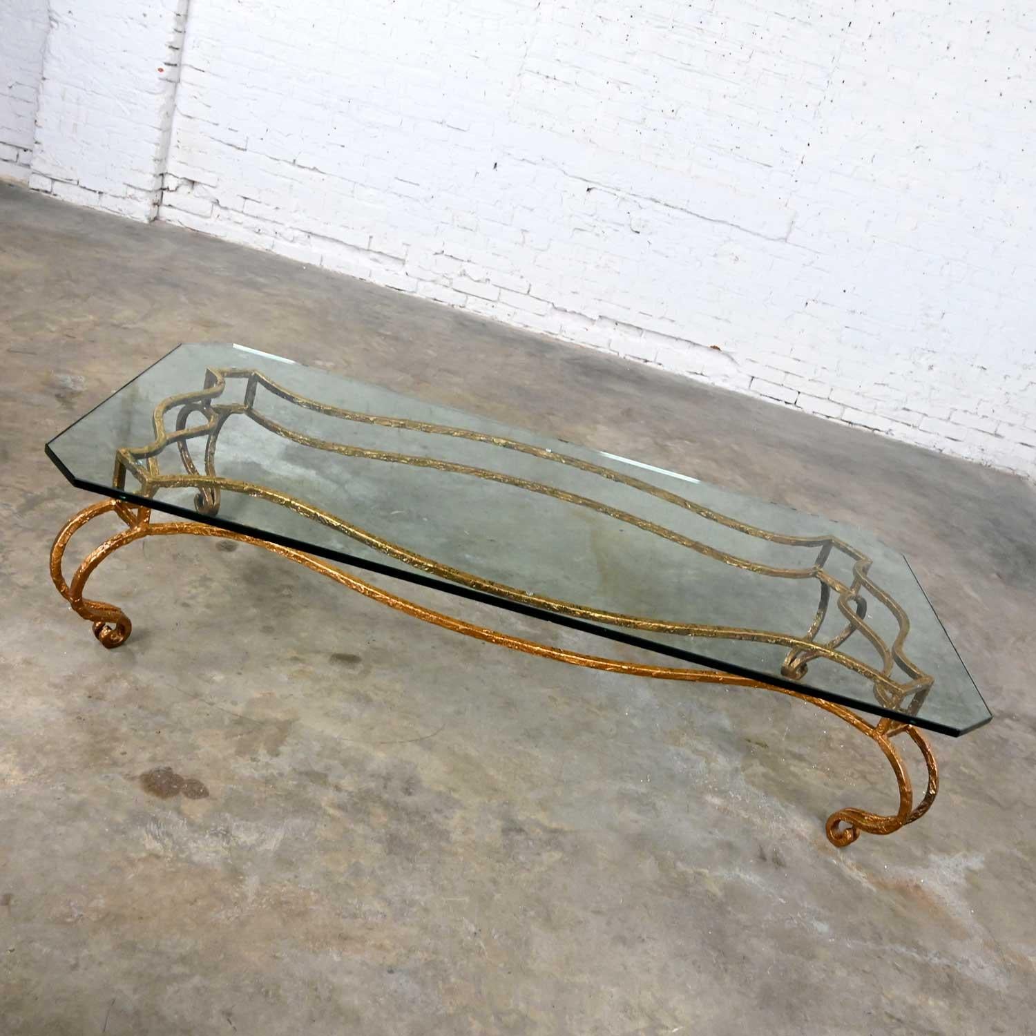 French Style Wrought Iron & Glass Large Coffee Table Style of Maison Ramsay 6