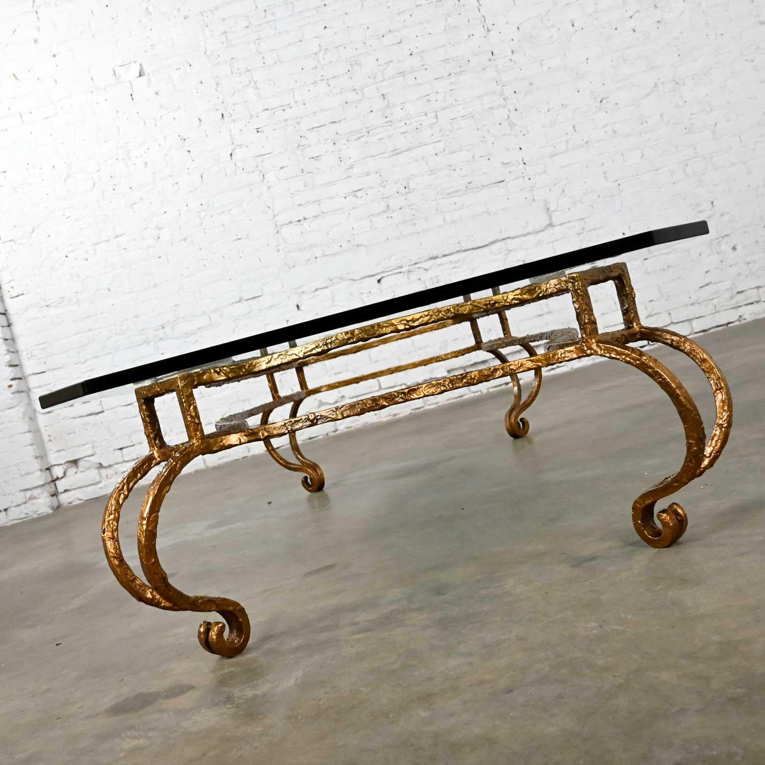 French Style Wrought Iron & Glass Large Coffee Table Style of Maison Ramsay 7