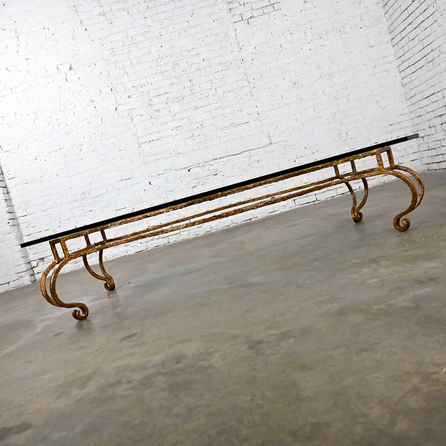 French Style Wrought Iron & Glass Large Coffee Table Style of Maison Ramsay 1