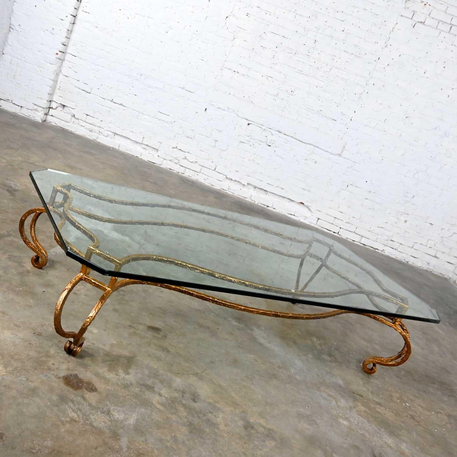 French Style Wrought Iron & Glass Large Coffee Table Style of Maison Ramsay 2