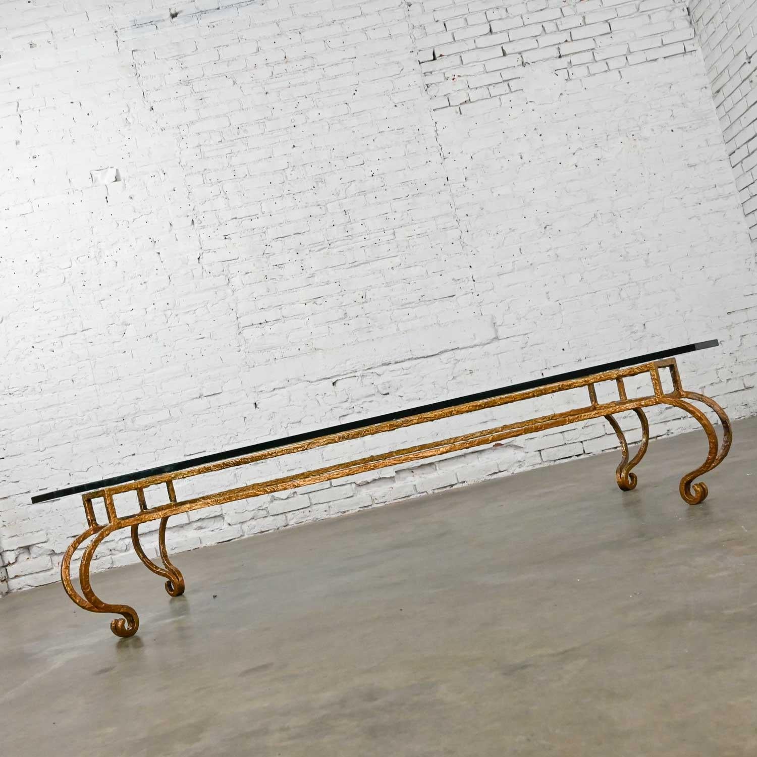 French Style Wrought Iron & Glass Large Coffee Table Style of Maison Ramsay 3
