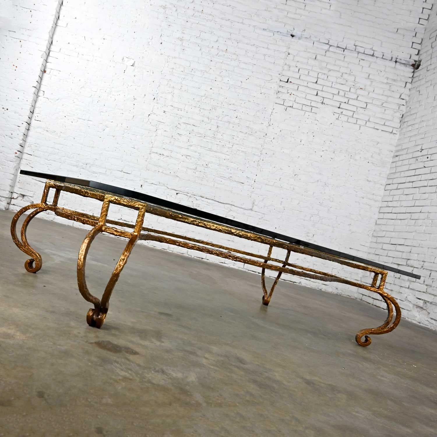 French Style Wrought Iron & Glass Large Coffee Table Style of Maison Ramsay 4