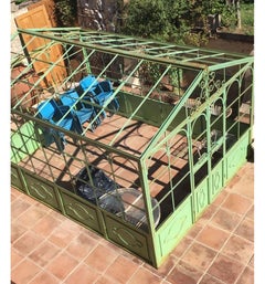 French Style Wrought Iron Greenhouse with Door and Windows in Green Color