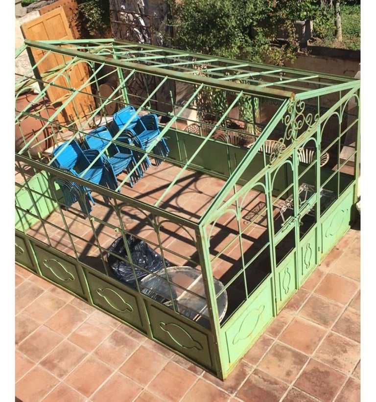 French Style Wrought Iron Greenhouse with Door and Windows in Green