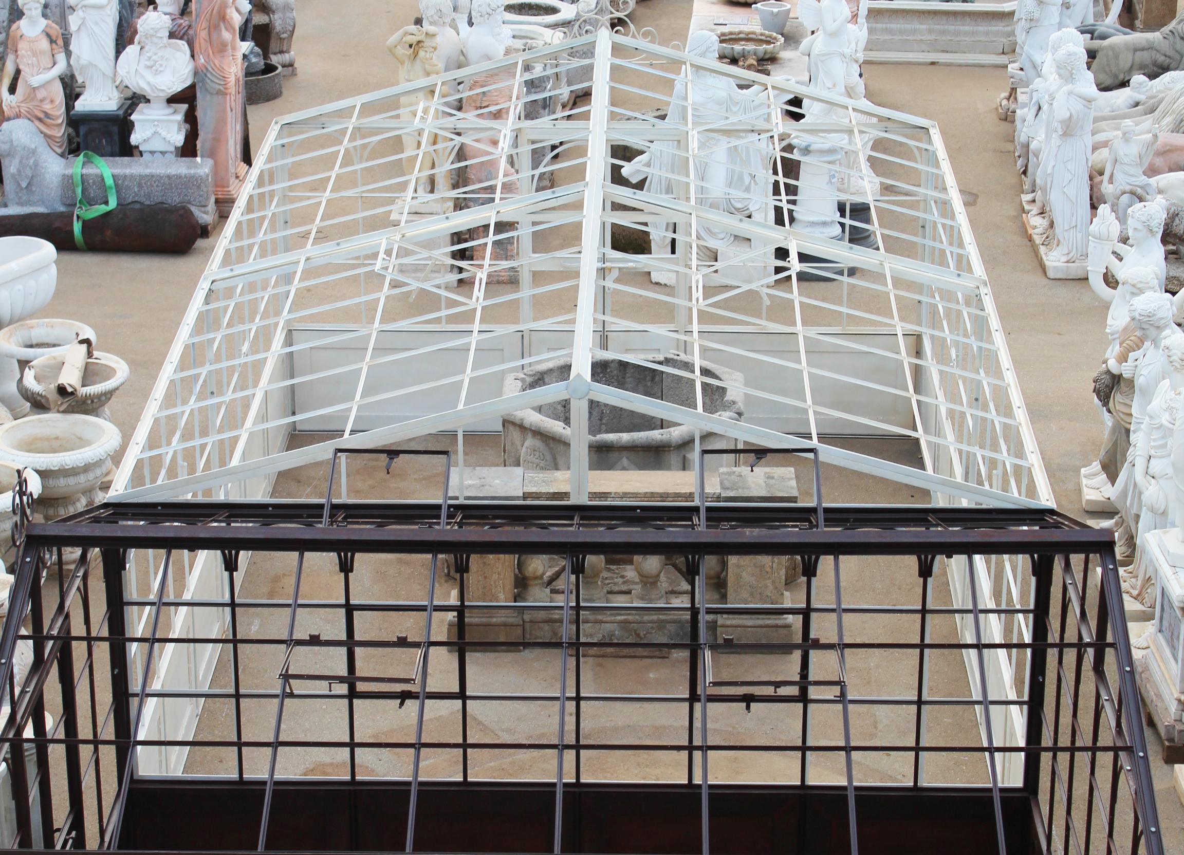 French Style Wrought Iron Greenhouse with Door and Windows in White Color For Sale 6