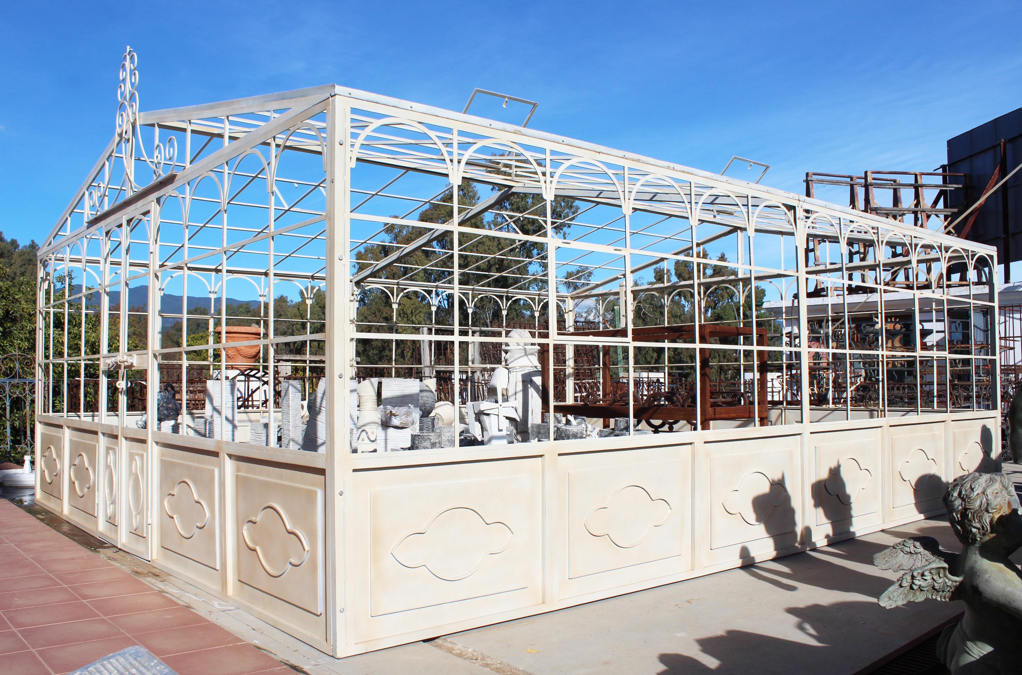 Contemporary French Style Wrought Iron Greenhouse with Door and Windows in White Color