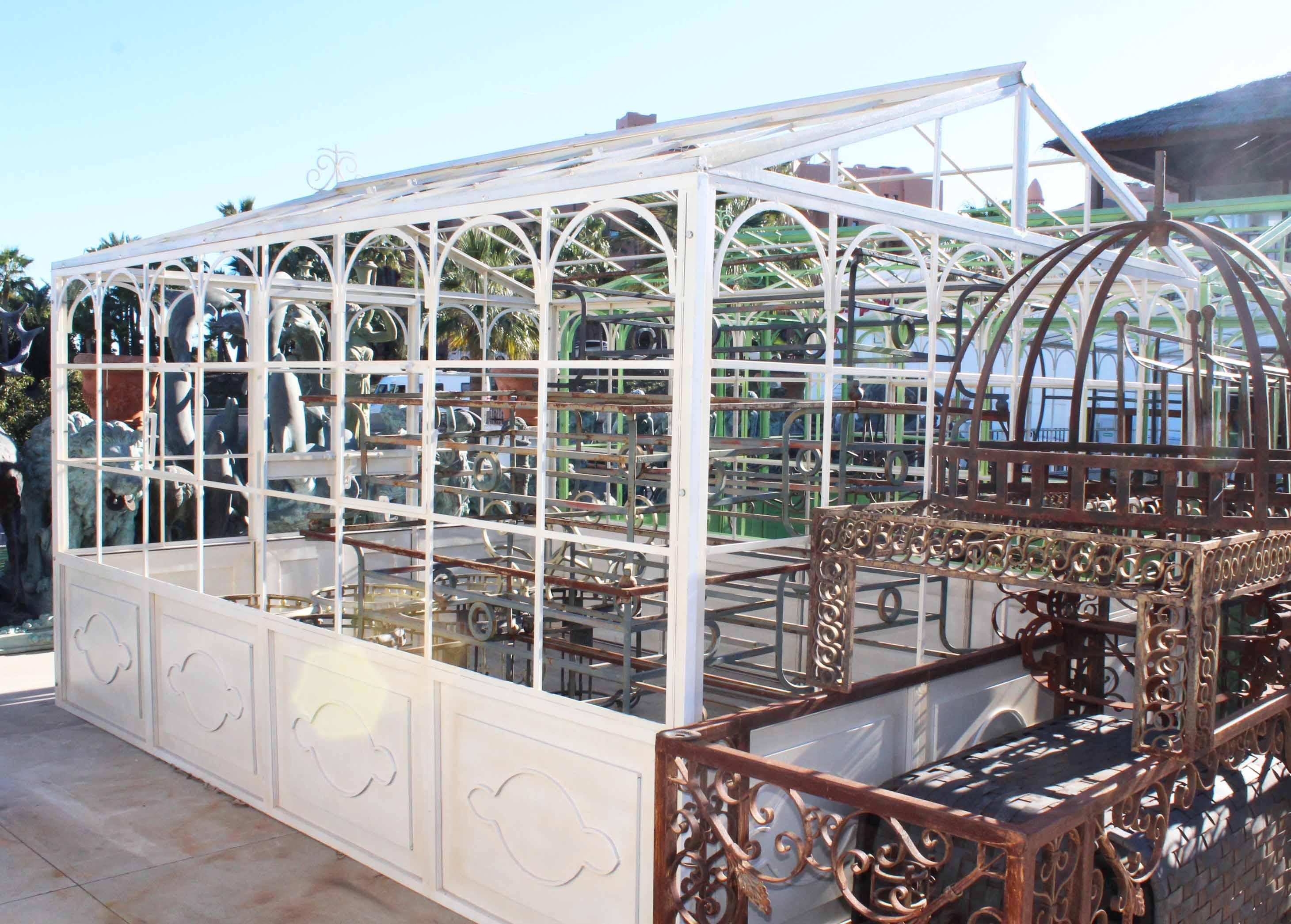 French Style Wrought Iron Greenhouse with Door and Windows in White Color 3