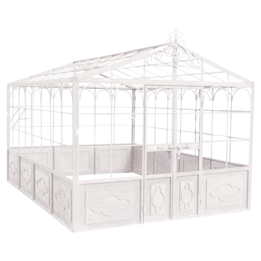 French Style Wrought Iron Greenhouse with Door and Windows in White Color