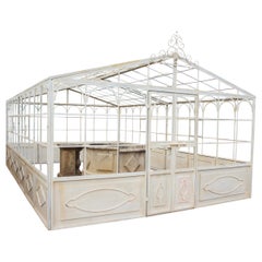 Vintage French Style Wrought Iron Greenhouse with Door and Windows in White Color