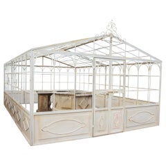 Antique French Style Wrought Iron Greenhouse with Door and Windows in White Color