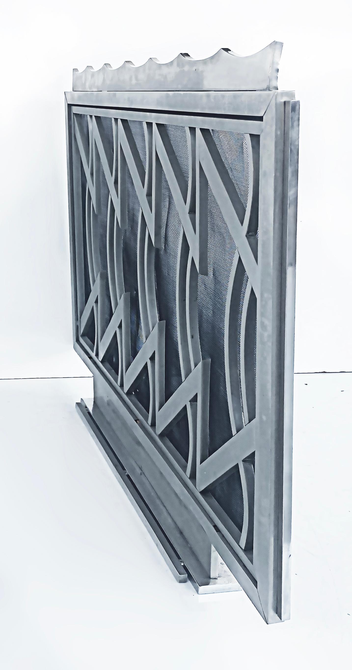 Aluminum French Stylized Art Deco Fireplace Screen, French Riviera Acquisition For Sale