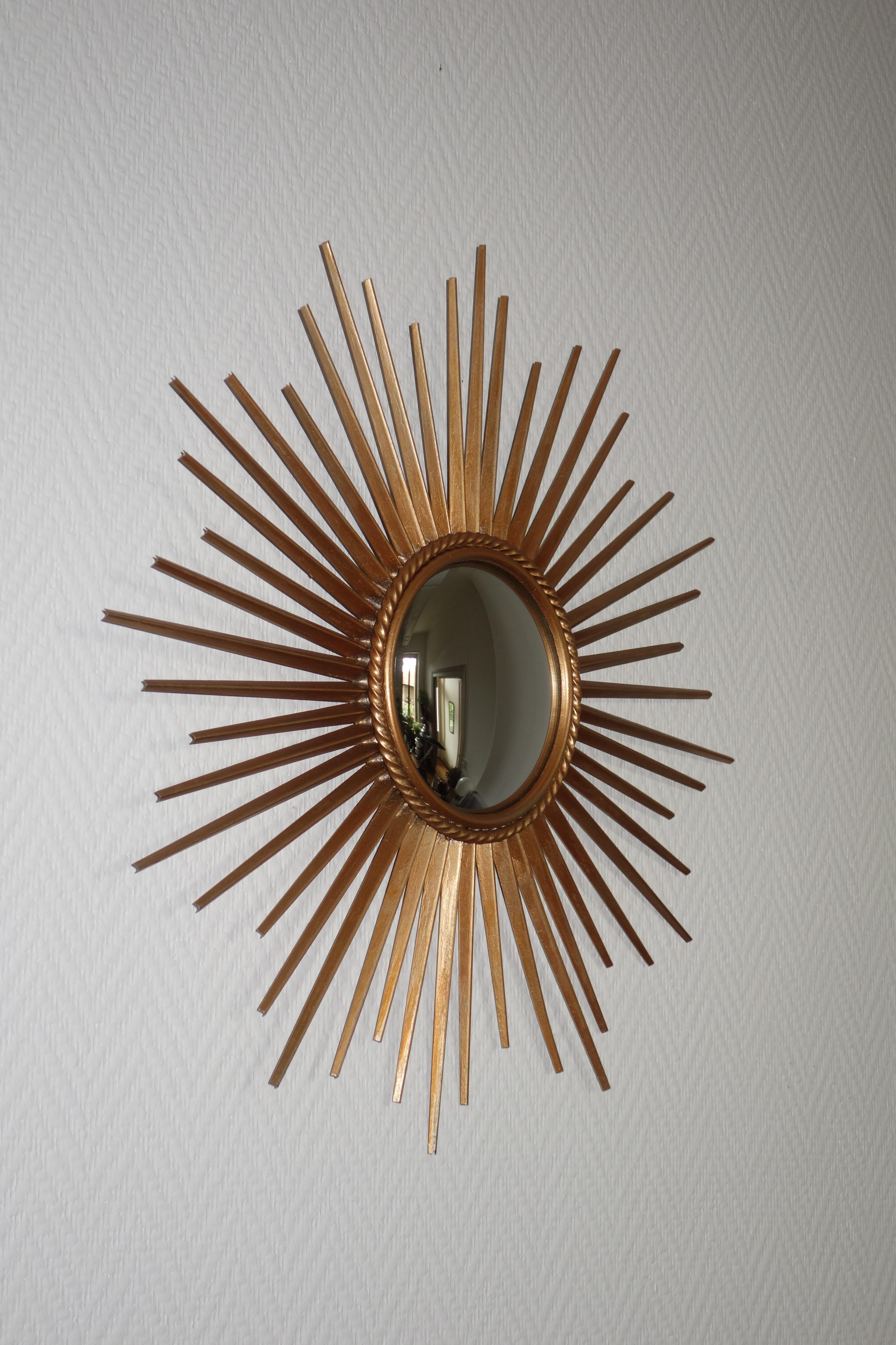 Mid-Century Modern French Sun Convex Miroir Gold by Chaty Vallauris 1950s