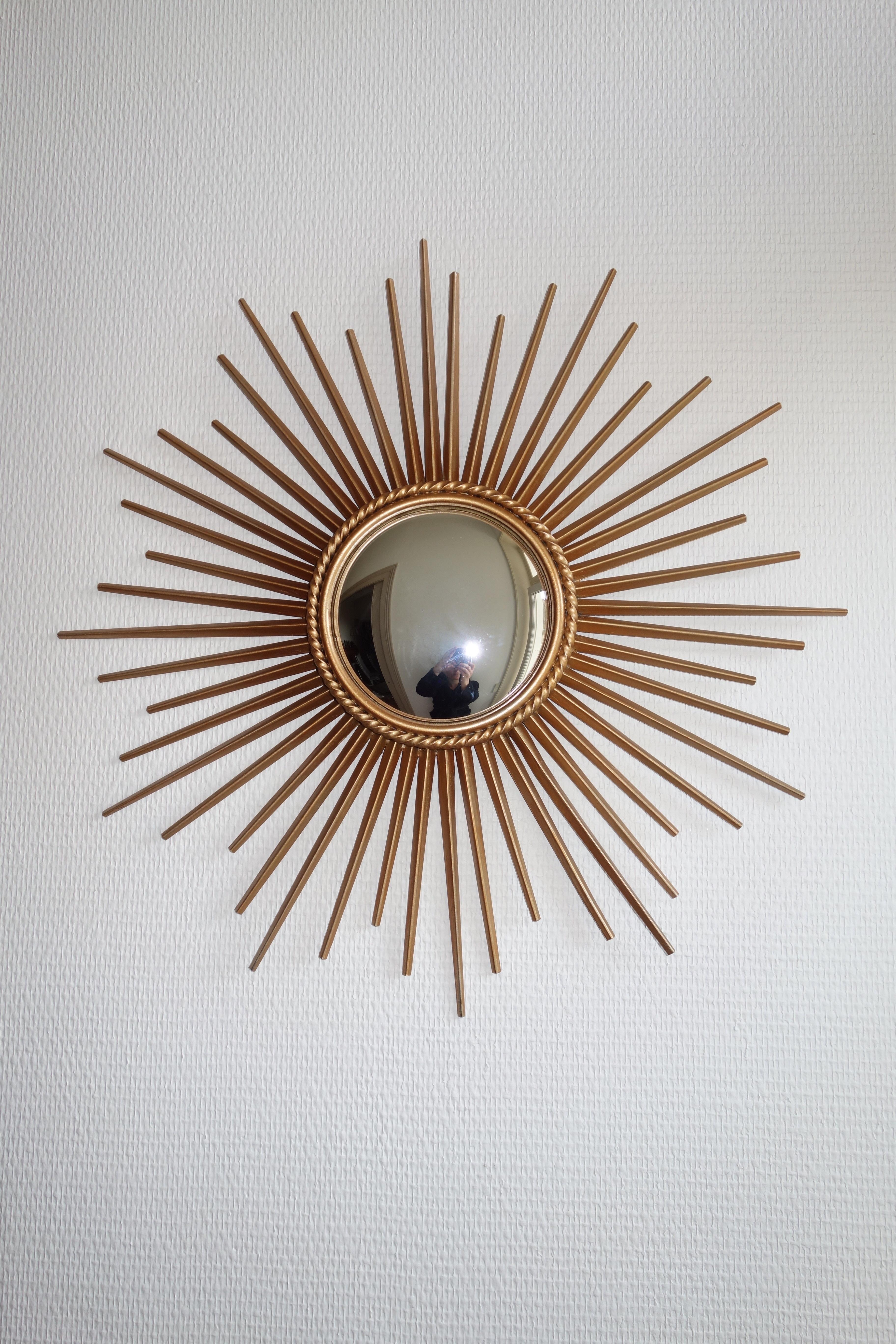French Sun Convex Miroir Gold by Chaty Vallauris 1950s In Good Condition In BEAUNE, FR