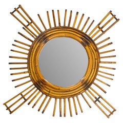 French Sun Shape Rattan Mirror, circa 1950