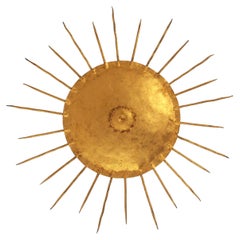 French Sunburst Ceiling Light Fixture in Gilt Wrought Iron