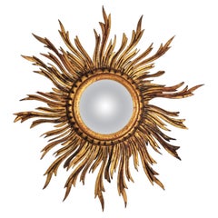 French Sunburst Convex Giltwood Mirror, Early 20th Century