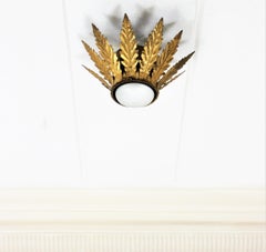 Sunburst Crown Foliage Flush Mount Light Fixture, France, 1940s