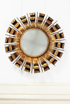 French Sunburst Eyelash and Nail Flush Mount Light Fixture in Gilt Wrought Iron