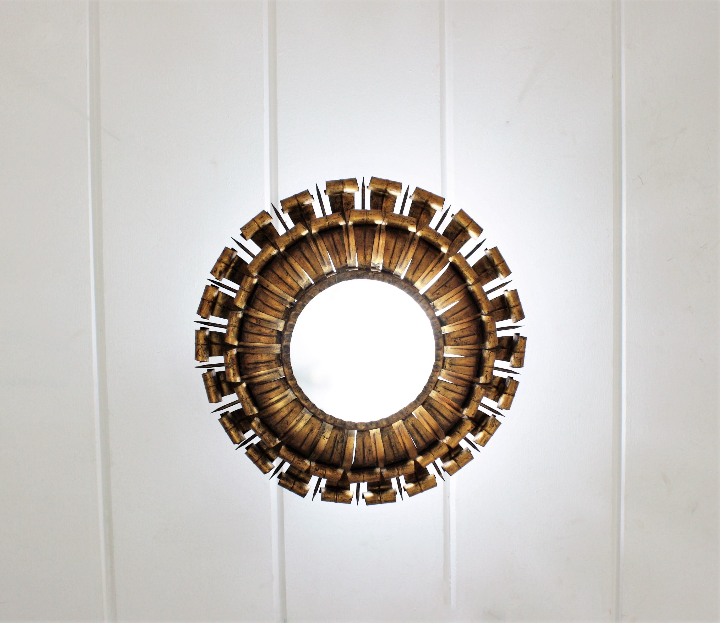 French Sunburst Eyelash and Nail Flush Mount Light Fixture in Gilt Wrought Iron 5
