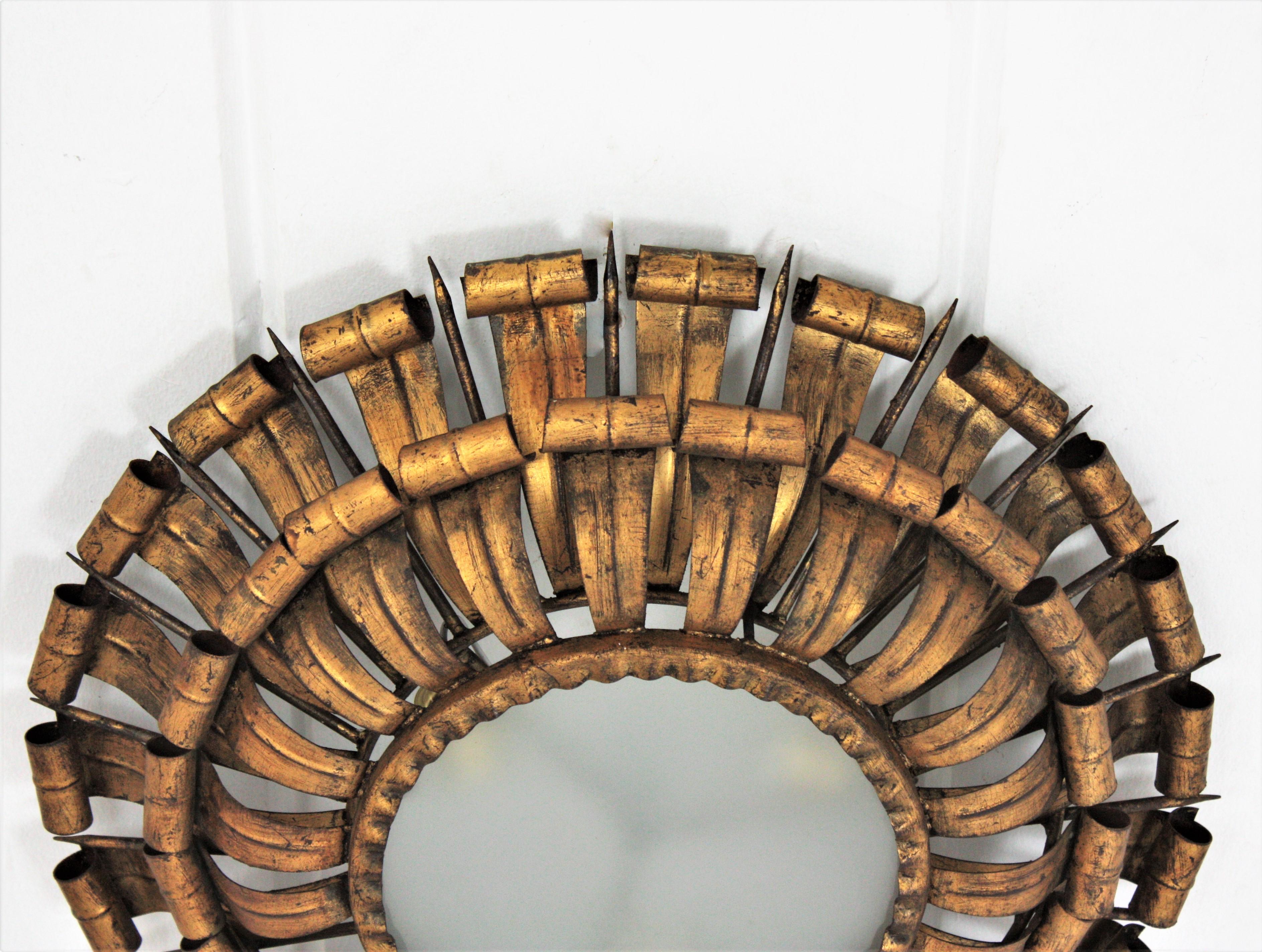 Metal French Sunburst Eyelash and Nail Flush Mount Light Fixture in Gilt Wrought Iron
