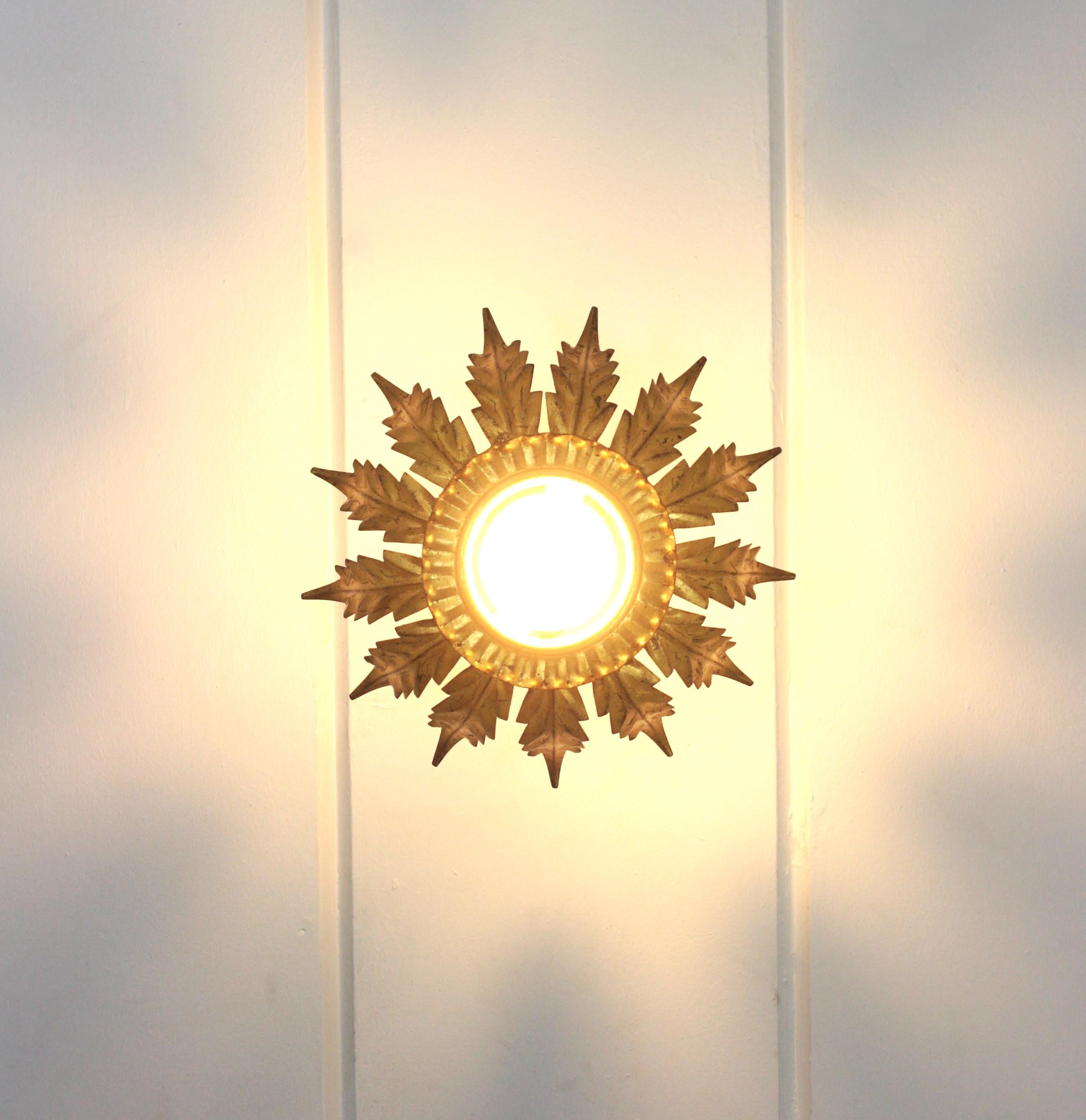 Lightsight Mount, fleur en soleil français, fer doré,  1940s Bon état - En vente à Barcelona, ES