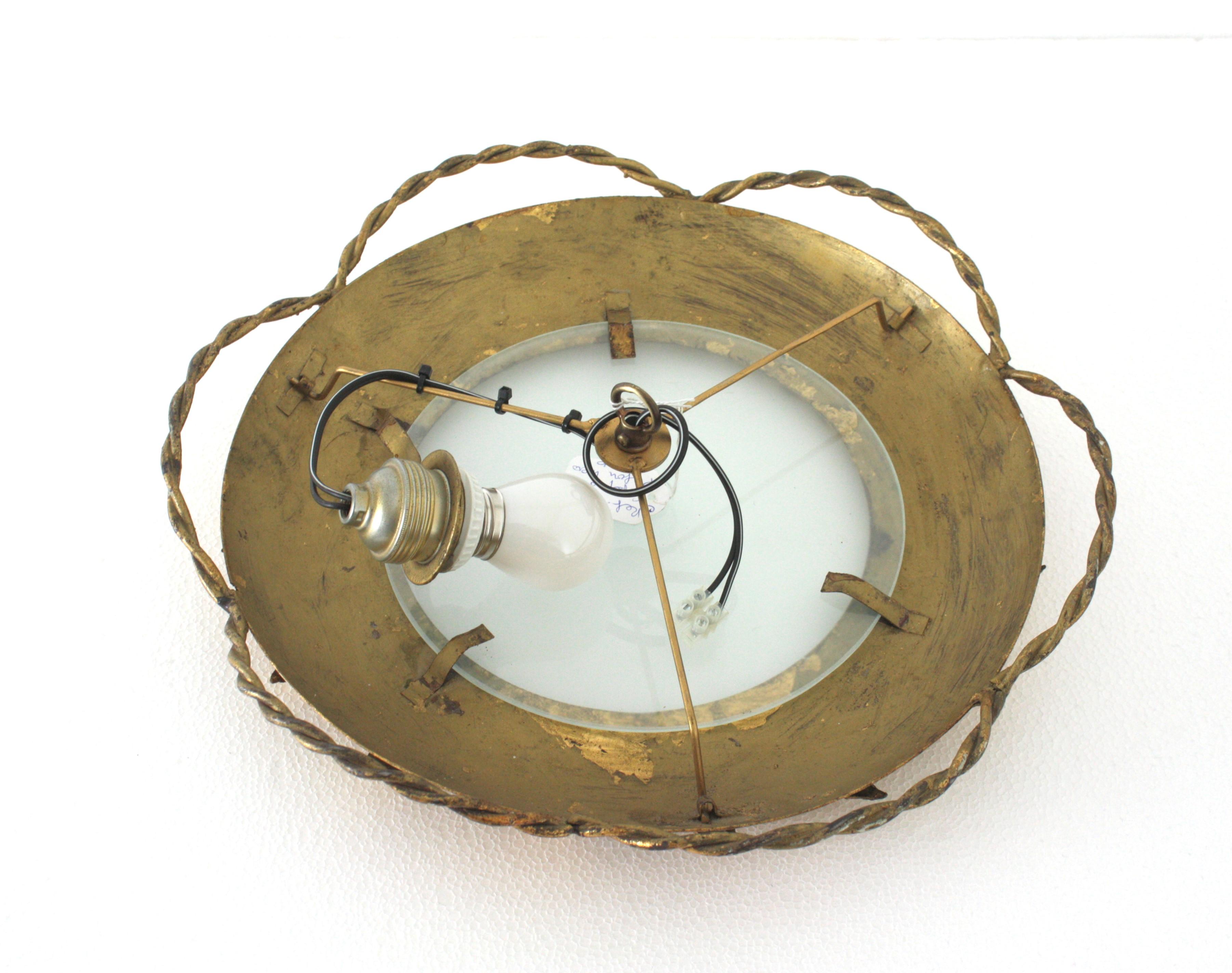 Französische Sunburst Flower Leuchte aus vergoldetem Eisen, 1950er Jahre im Angebot 7