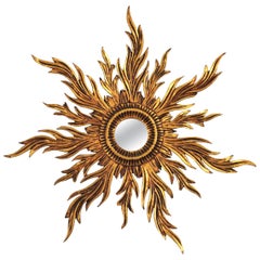 French Sunburst Giltwood Mirror, Early 20th Century