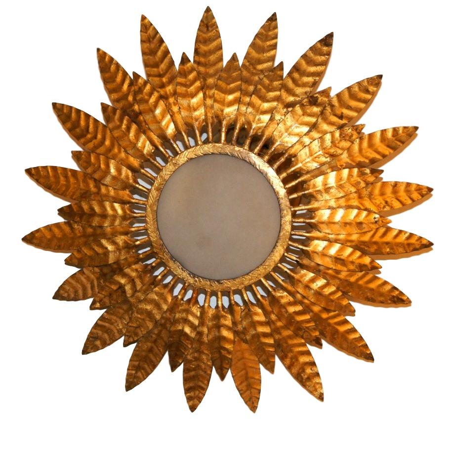 A circa 1940s French gilt metal sunburst pendant light fixture.

Measurements:
Drop 8